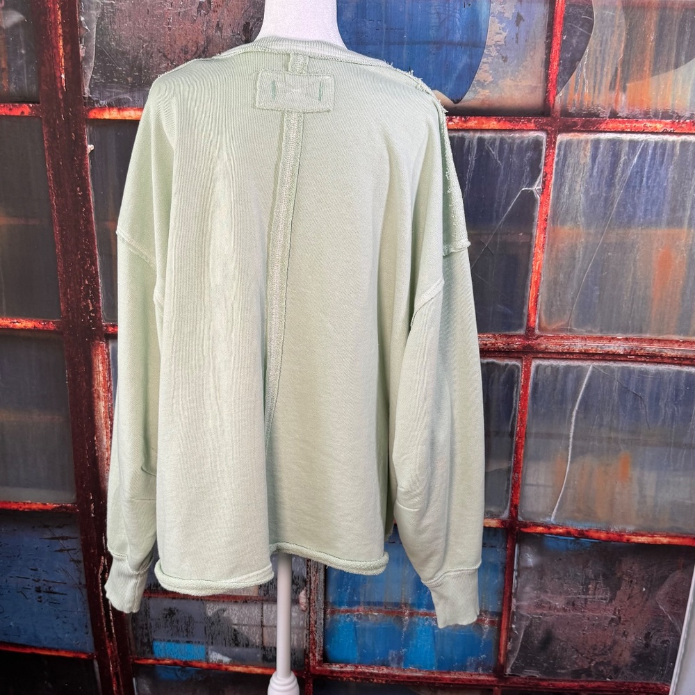 We The Free Venice V-Neck Sweatshirt Mint Ivy Oversized Size Small - Picture 5 of 11